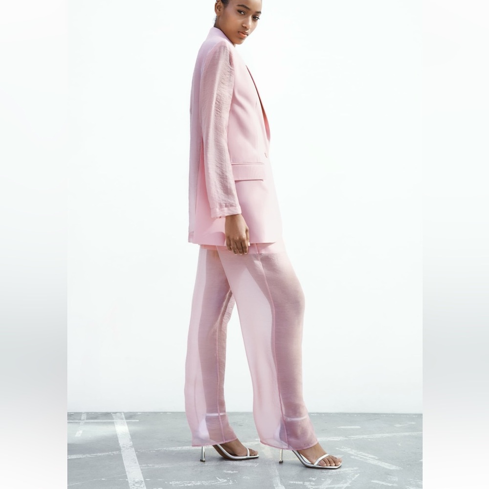 ZARA 2 PIECES SET MIXED ORGANZA BLAZER AND MIXED ORGANZA STRAIGHT LEG PANTS - Picture 4 of 16